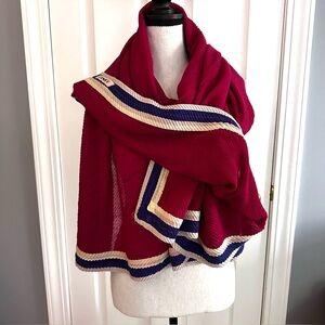 ETNICO Scarf Sarong Wrap Cerise Pink, Blue & Taupe EUC approx 108 x 104